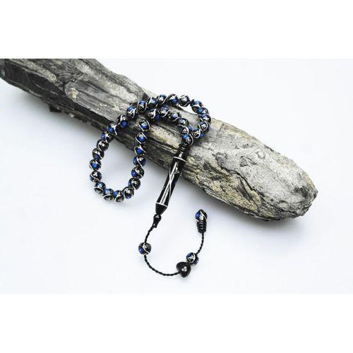 Oltu Taşı Bürokrat Boy Üçlü Çeşmi Bülbül Mavi İşlemeli Tespih