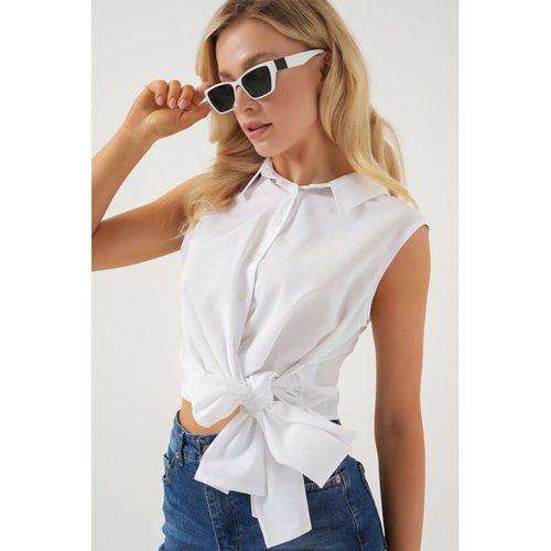 Sıfır Kol Önü Bağlamalı Gömlek 20340 - Beyaz