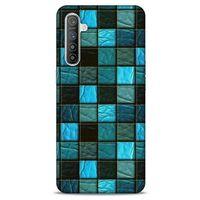 Oppo Realme XT Kılıf Patchwork (27) Tasarımlı Kılıf Turkuaz Siyah