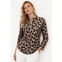 Kadın Uzun Kollu Hakim Yaka Yakadan Fermuarlı Geometrik Desenli Süprem Bluz