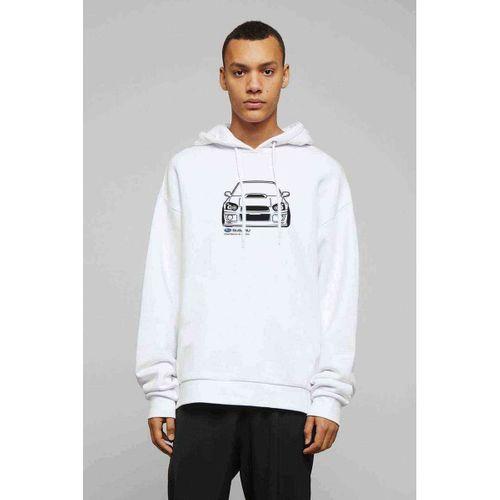 Subaru Baskılı Beyaz Erkek Kapşonlu Sweatshirt