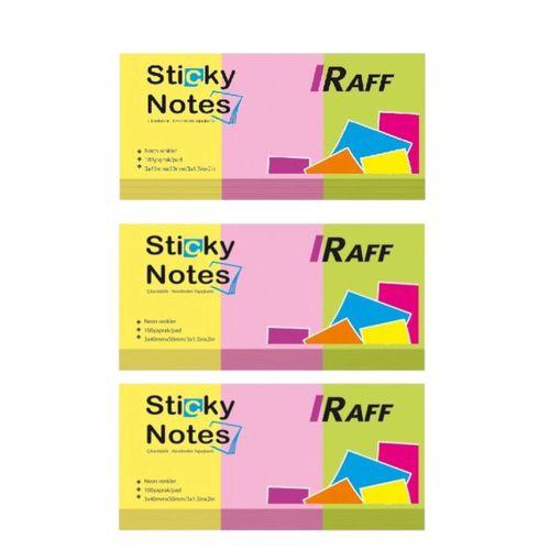 RAFF YAPIŞKANLI NOT KAĞIDI 3 Renk ( 40 mm * 50 mm) NEON RENKLER ( 3 Adet )