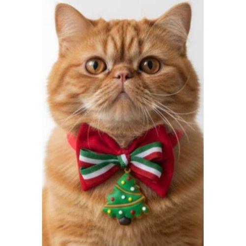 Yılbaşı Ağacı Kedi Papyon Tasması | Kırmızı Fiyonk Boyun Aksesuarı | Noel Temalı Kedi Süsü