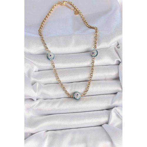 316L Çelik Gold Renk Zirkon Taşlı Nazar Boncuk Model Kadın Kolye