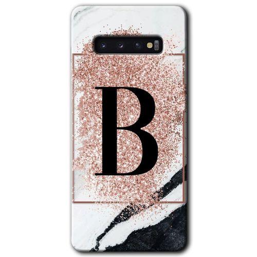 Samsung Galaxy S10 Kılıf HD Desen Baskılı Arka Kapak - Pembe Mermer Desenli B Harfi