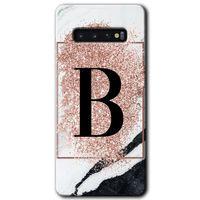 Samsung Galaxy S10 Kılıf HD Desen Baskılı Arka Kapak - Pembe Mermer Desenli B Harfi