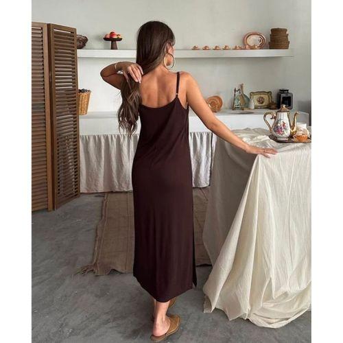 Kadın Siyah Asansör Askılı Çift Yırtmaçlı Helen Elbise