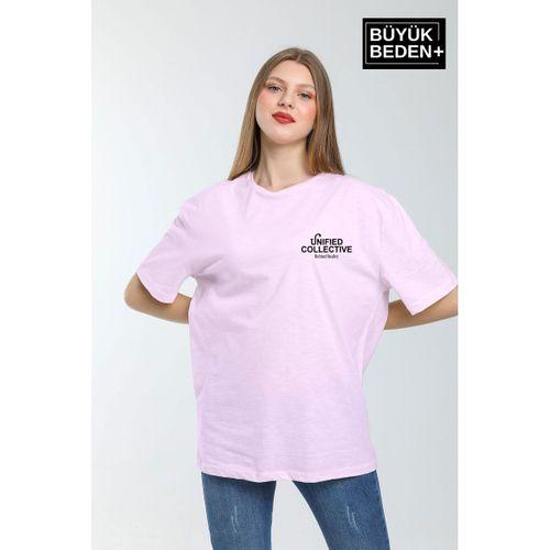 Kadın Büyük Beden Unified Collective Baskılı Bisiklet Yaka Tshırt SPR25BTSK905
