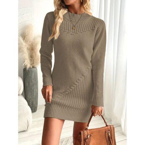 Kadın Uzun Kollu Yuvarlak Yaka Mini Triko Elbise