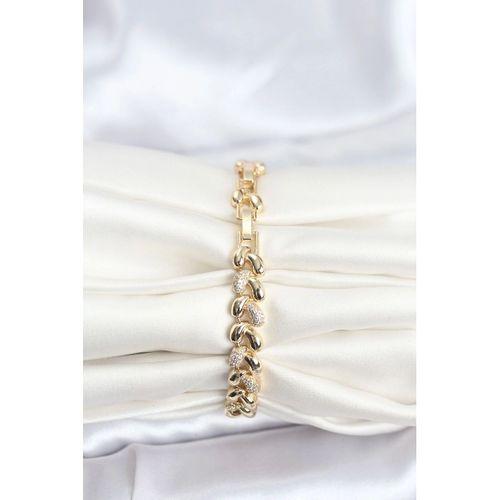 Pirinç Gold Renk VIP Seri Sarmal Damla Model Zirkon Taşlı Kadın Bileklik