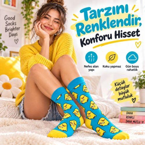 Renkli Civciv Desenli Unisex Çorap 3'lü Set | Yumuşak, Esnek, Konforlu Ve Günlük Kullanıma Uygun