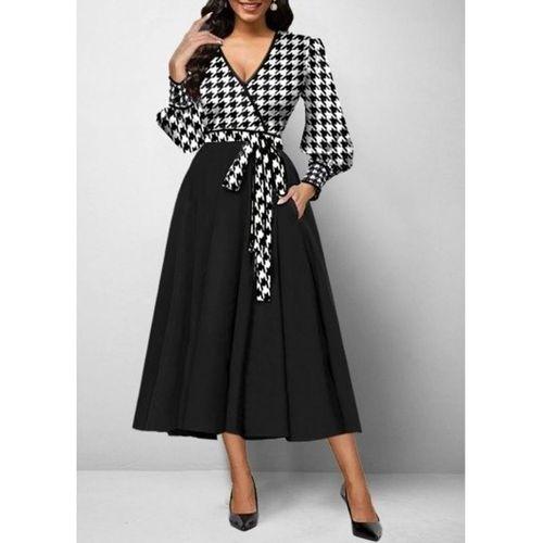 Kadın Uzun Kollu Kruvaze Yaka Dalgıç Krep Midi Boy Elbise