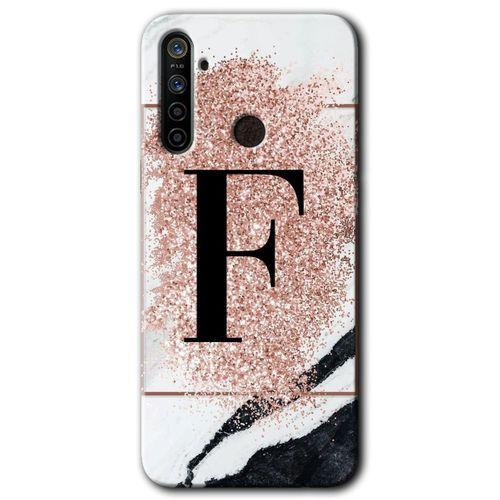 Realme 6i Kılıf HD Desen Baskılı Arka Kapak - Pembe Mermer Desenli F Harfi + Kırılmaz Cam