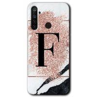 Realme 6i Kılıf HD Desen Baskılı Arka Kapak - Pembe Mermer Desenli F Harfi + Kırılmaz Cam