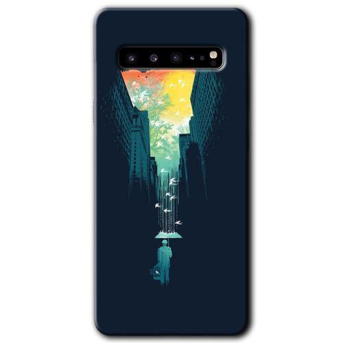 MRCİLETİSİM MRCİLETİSİM Samsung Galaxy S10 Plus Kılıf HD Desen Baskılı Arka Kapak + Temperli Cam - City Bird Sky