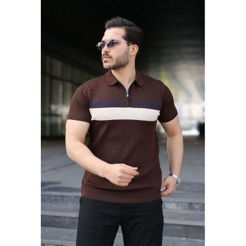 Erkek Örgü Desenli Renkli Kısa Kollu Triko Tişört