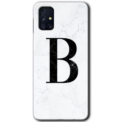 Samsung Galaxy M31s HD Baskılı Kılıf + 9D Tam Ekran Koruyucu - Beyaz Mermer Desenli B Harfi