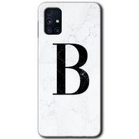Samsung Galaxy M31s HD Baskılı Kılıf + 9D Tam Ekran Koruyucu - Beyaz Mermer Desenli B Harfi