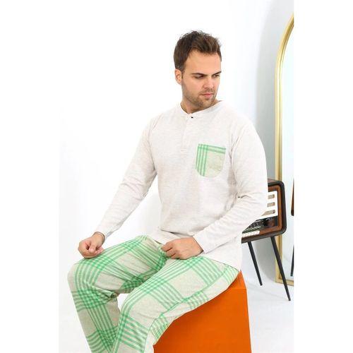 Erkek Uzun Kol Penye Krem Pijama Takımı