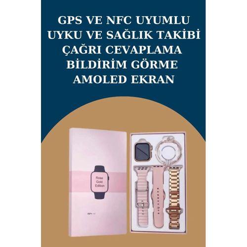 Kadınlar İçin 3 Kordonlu Akıllı Saat Ve Dijital Göstergeli Powerbankli Bluetooth Kulaklık Dokunmatik Kontrol