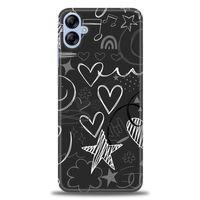 Samsung Galaxy A04E Kılıf HD Baskılı Kılıf - Siyah Kalp ve Notalar + Tam Ekran Koruyucu