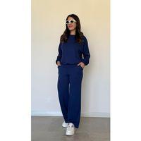 Kadın Uzun Kollu Bisiklet Yaka Viskon Iki Iplik Bluz Ve Pantolon Ikili Takım