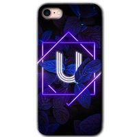 iPhone 8 Kılıf HD Desen Baskılı Arka Kapak - Dark Neon Yaprak U Harfi