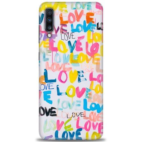Samsung Galaxy A70 Kılıf HD Baskılı Kılıf - Renkli Love + Tam Ekran Koruyucu