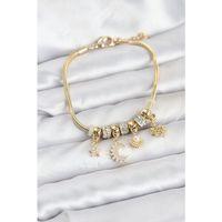Pirinç Gold Renk Ay Charm Model Charmlı Kadın Bileklik