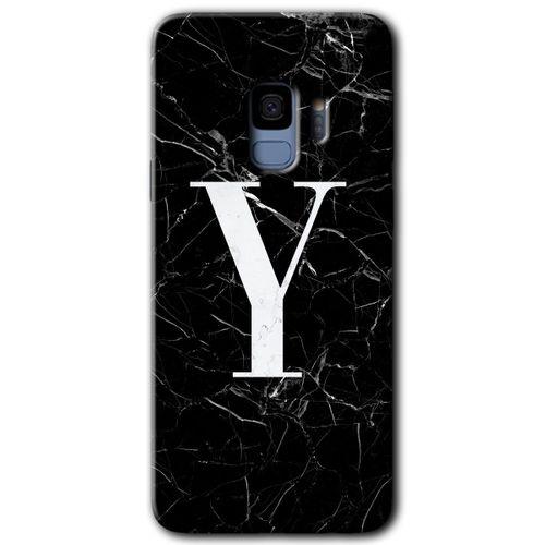 Potkal Hediye Fabrikası Samsung Galaxy S9 Kılıf HD Desen Baskılı Arka Kapak - Siyah Mermer Desenli Y Harfi