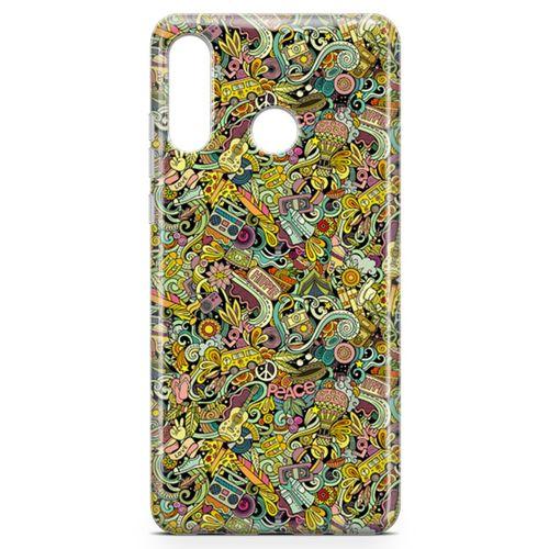 Huawei P30 Lite Kılıf Hippie Doodle Arka Kapak Koruma Desenli Full Koruyucu
