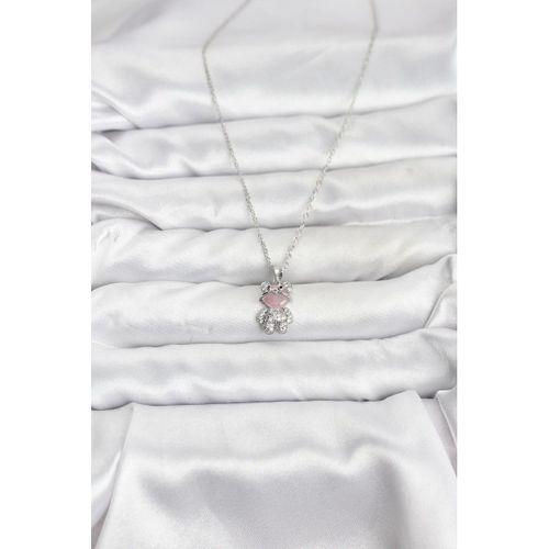 316L Çelik Zincir Gümüş Renk Teddy Bear Model Zirkon Taşlı Kadın Kolye