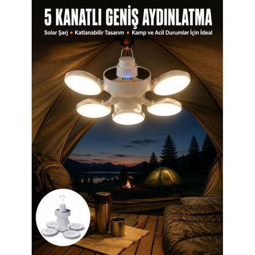 Kamp Lambası Işıldak Beyaz Işık Güneş Enerjili Solar Aydınlatma 5 Kanatlı Katlanabilir Yeni Nesil