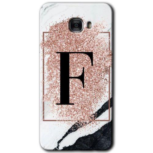 Galaxy C7 Pro Kılıf HD Desen Baskılı Arka Kapak - Pembe Mermer Desenli F Harfi