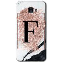 Galaxy C7 Pro Kılıf HD Desen Baskılı Arka Kapak - Pembe Mermer Desenli F Harfi