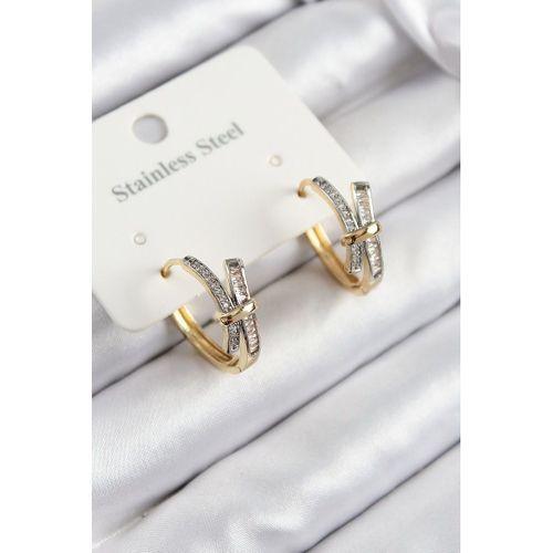 316L Çelik Zirkon Taşlı Düğüm Halka Model Gold Ve Gümüş Renk Kadın Küpe