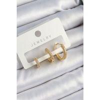 Pirinç Zirkon Taşlı Halka Model Gold Renk 3'lü Çift Kadın Küpe Set