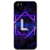 Potkal Hediye Fabrikası iPhone 5 Kılıf HD Desen Baskılı Arka Kapak - Dark Neon Yaprak L Harfi