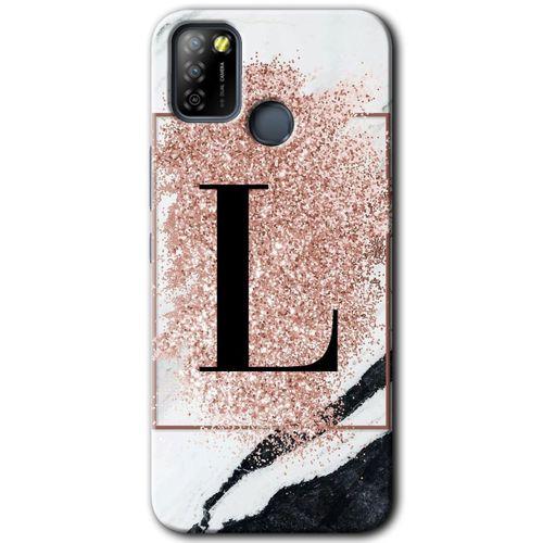 İnfinix Smart 5 Kılıf HD Desen Baskılı Arka Kapak - Pembe Mermer Desenli L Harfi