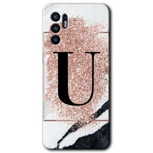 Potkal Hediye Fabrikası Oppo Reno 6 Kılıf HD Desen Baskılı Arka Kapak - Pembe Mermer Desenli U Harfi