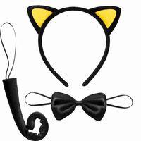 Sarı Kulaklı Kedi Kostüm Seti – Taç, Papyon, Kuyruk