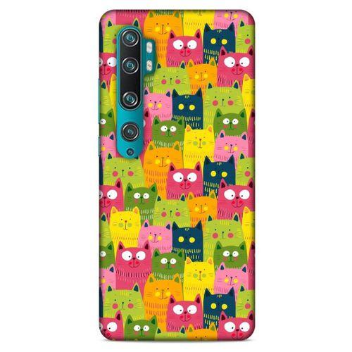Lopard Xiaomi Mi Note 10 Uyumlu Kılıf Kediler (35) Fit Design Kılıf Sarı Yeşil