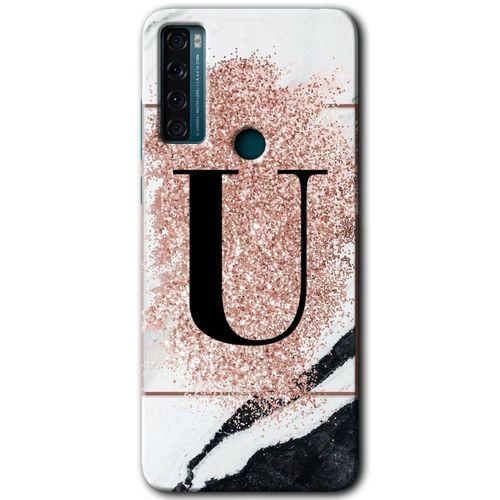 TCL 20 SE Kılıf HD Desen Baskılı Arka Kapak - Pembe Mermer Desenli U Harfi