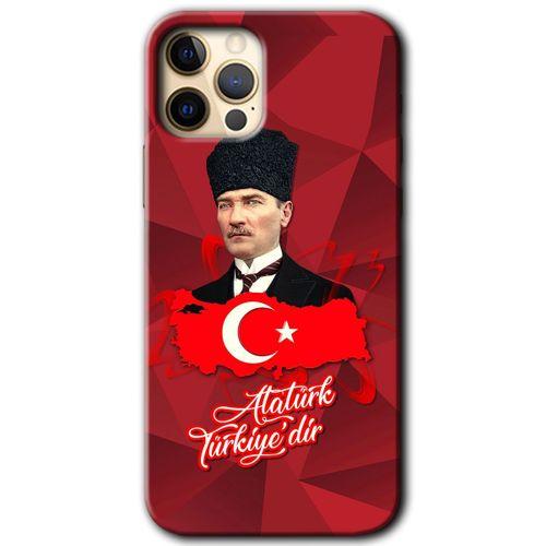 MRCİLETİSİM iPhone 12 Pro Max Kılıf HD Desen Baskılı Arka Kapak + Temperli Cam - Atatürkiye