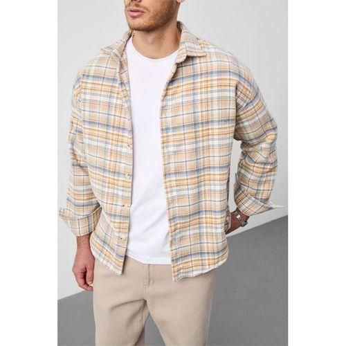 Jasper Relaxed Fit Pamuklu İnce Çizgili Oduncu Erkek Gömlek - Hardal