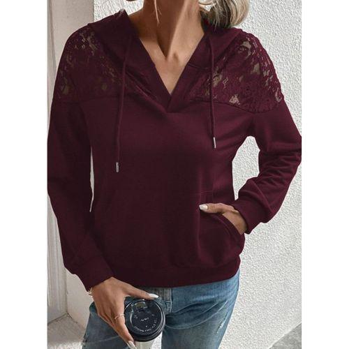 Kadın Uzun Kollu Kapşonlu Bağcıklı Dantelli Viskon Iki Iplik Bluz