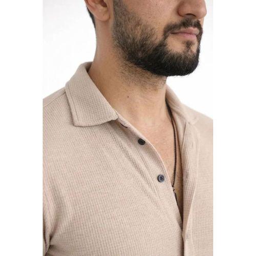 Erkek Waffle Kumaş Uzun Kollu Düğmeli Açık Yaka Regular Fit Gömlek - Bej