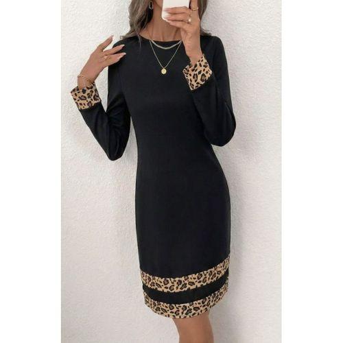 Kadın Uzun Kollu Bisiklet Yaka Mini Ithal Krep Elbise