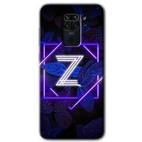 MRCİLETİSİM Xiaomi Redmi Note 9 Kılıf Baskılı Kapak - Dark Neon Yaprak Z Harfi + 5D Tam Kaplayan Cam