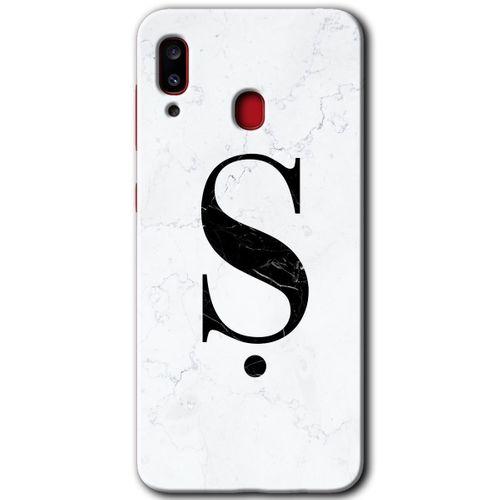 Samsung Galaxy A20 Kılıf Baskılı Kapak - Beyaz Mermer Desenli Ş Harfi + 5D Tam Kaplayan Cam